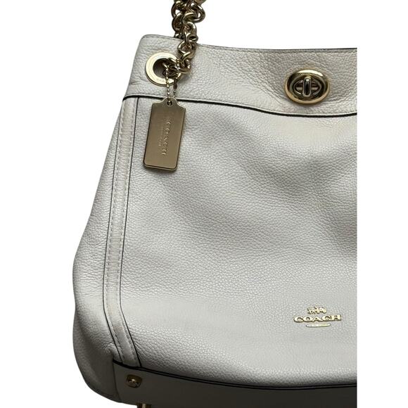 Coach Cream Turlock Edie Pebbled Leather Shoulder Bag - Picture 3 of 13